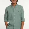 Outlet River Woods Custom fit linnen hemd safari green -