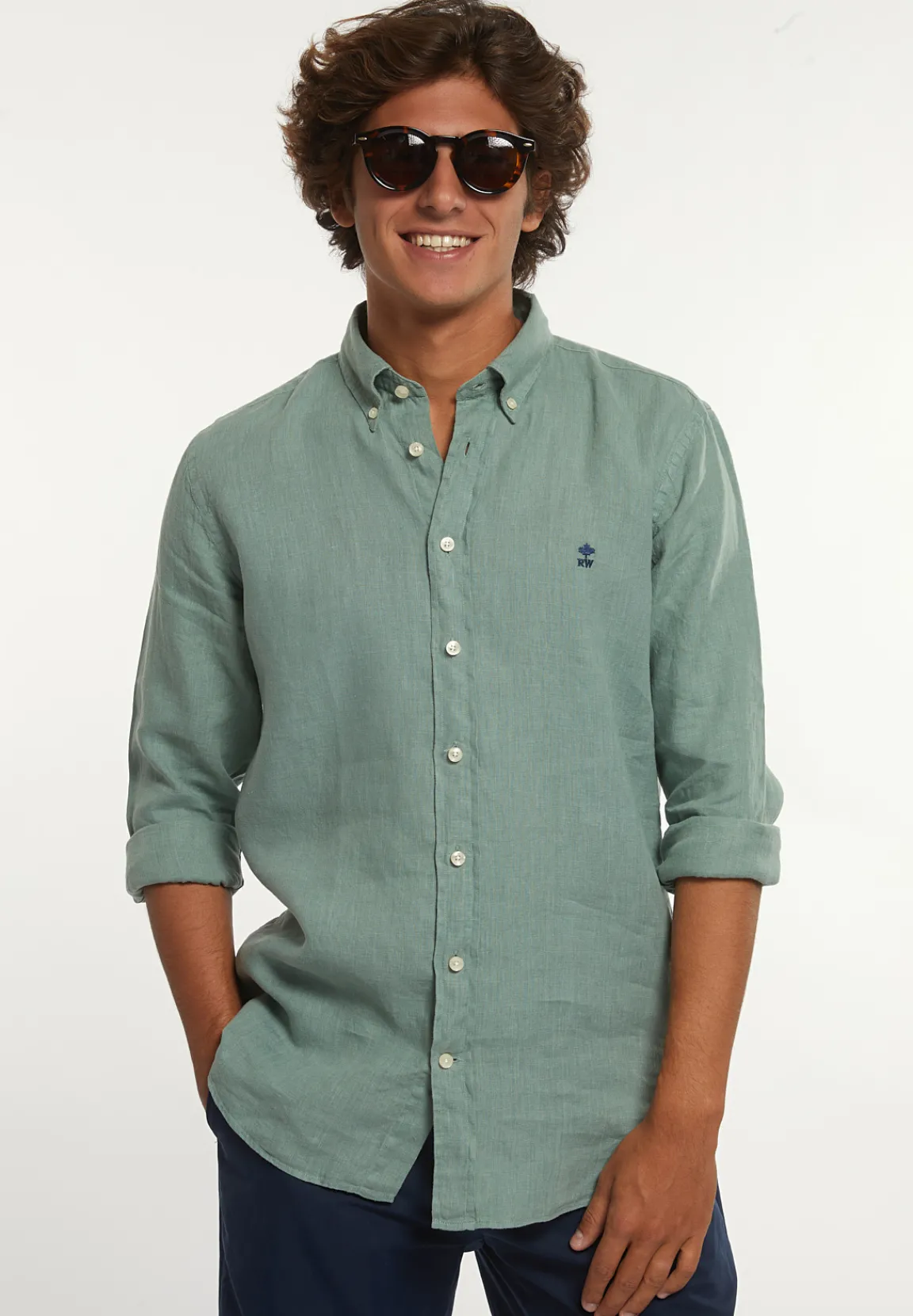 Outlet River Woods Custom fit linnen hemd safari green -