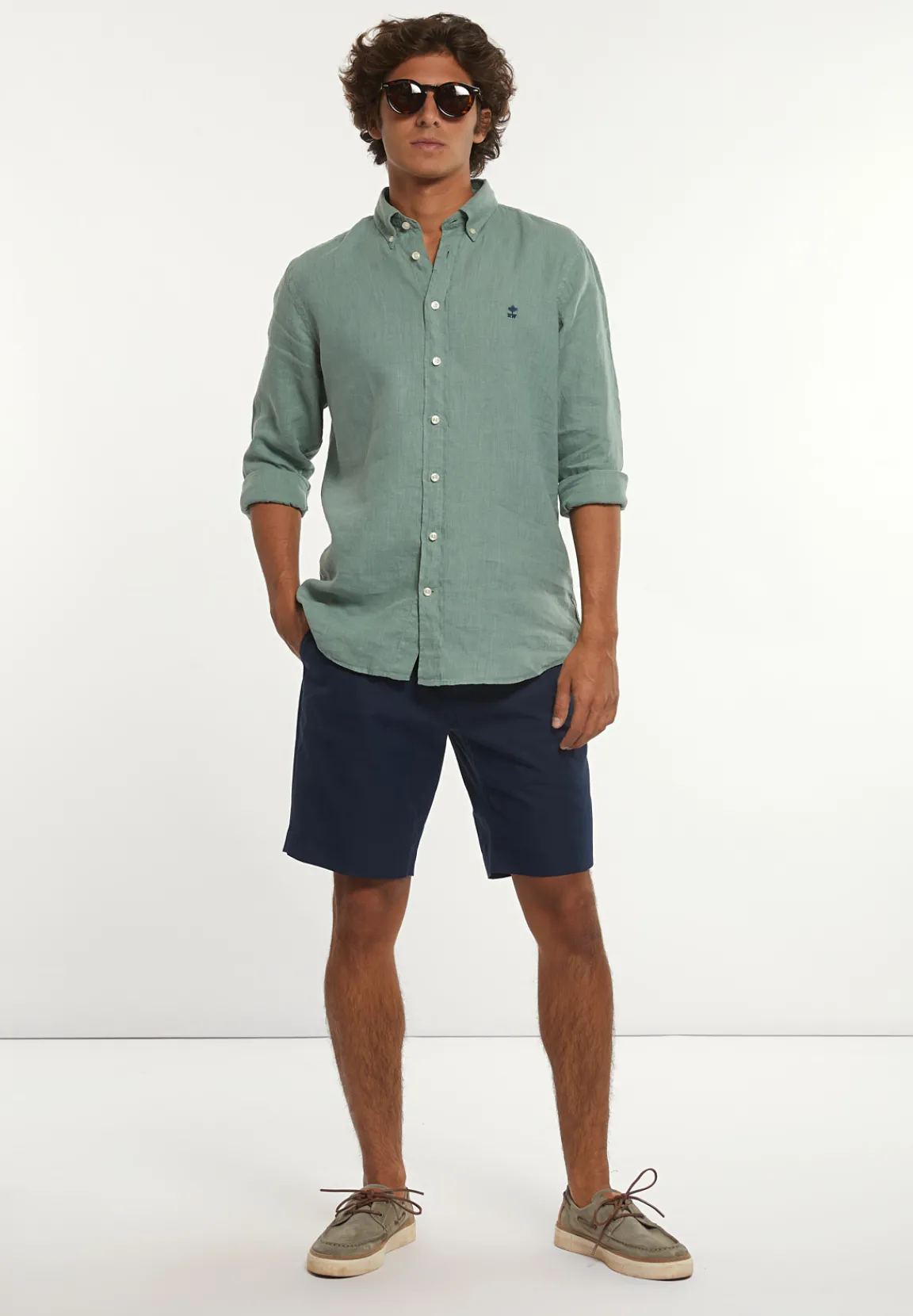 Outlet River Woods Custom fit linnen hemd safari green -