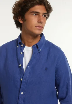 Discount River Woods Custom fit linnen hemd yale blue -