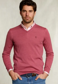 Discount River Woods Custom fit merino V-hals trui amaranth mix -