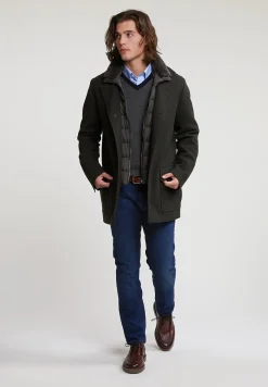 New River Woods Custom fit merino V-hals trui navy/oxford mix -