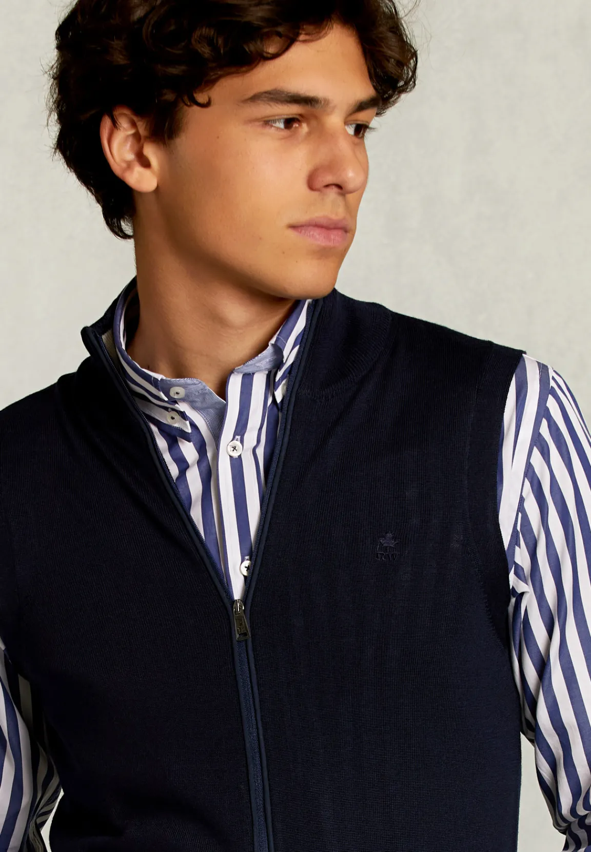 Outlet River Woods Custom fit mouwloze merino cardigan navy -