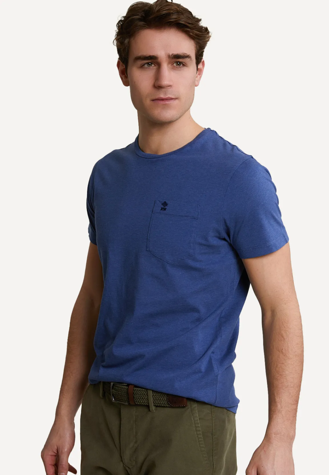 Discount River Woods Custom fit pima katoen T-shirt borstzak denim melange -