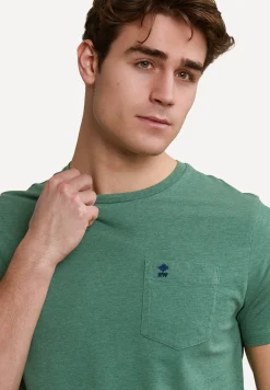 Sale River Woods Custom fit pima katoen T-shirt borstzak lt island green mix -