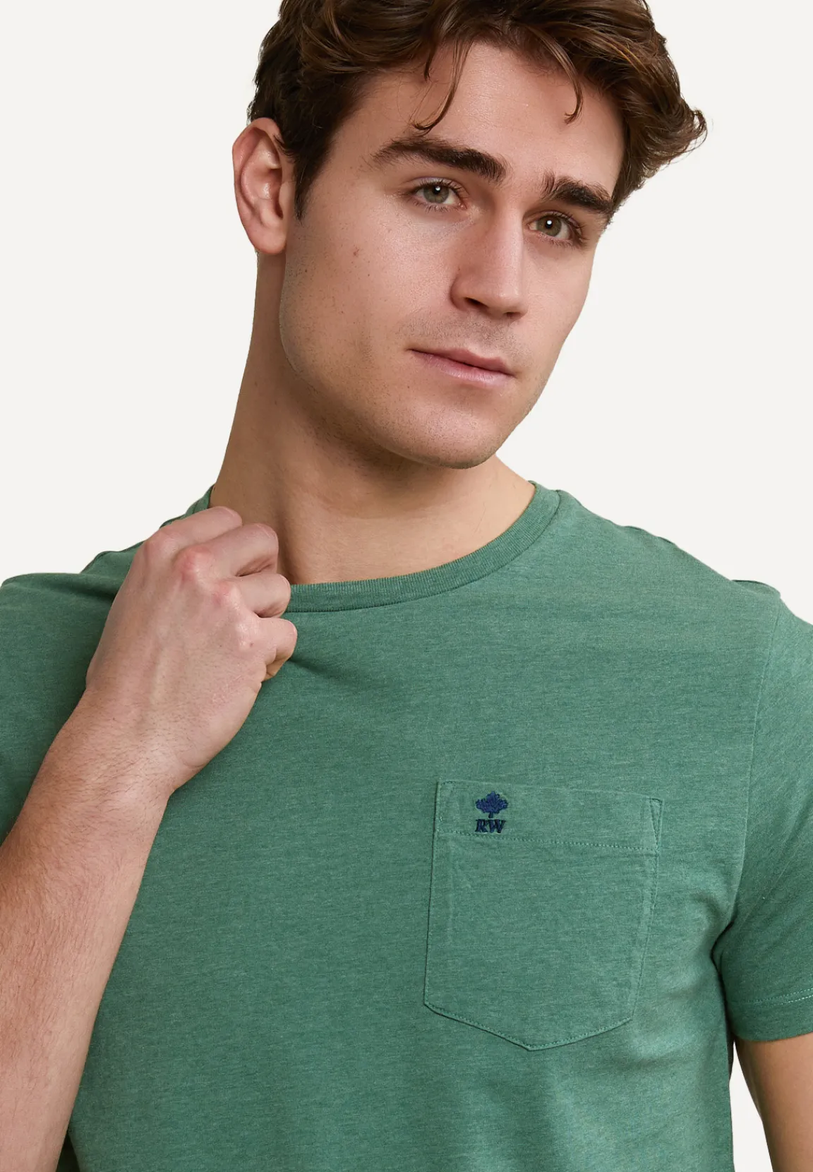 Sale River Woods Custom fit pima katoen T-shirt borstzak lt island green mix -