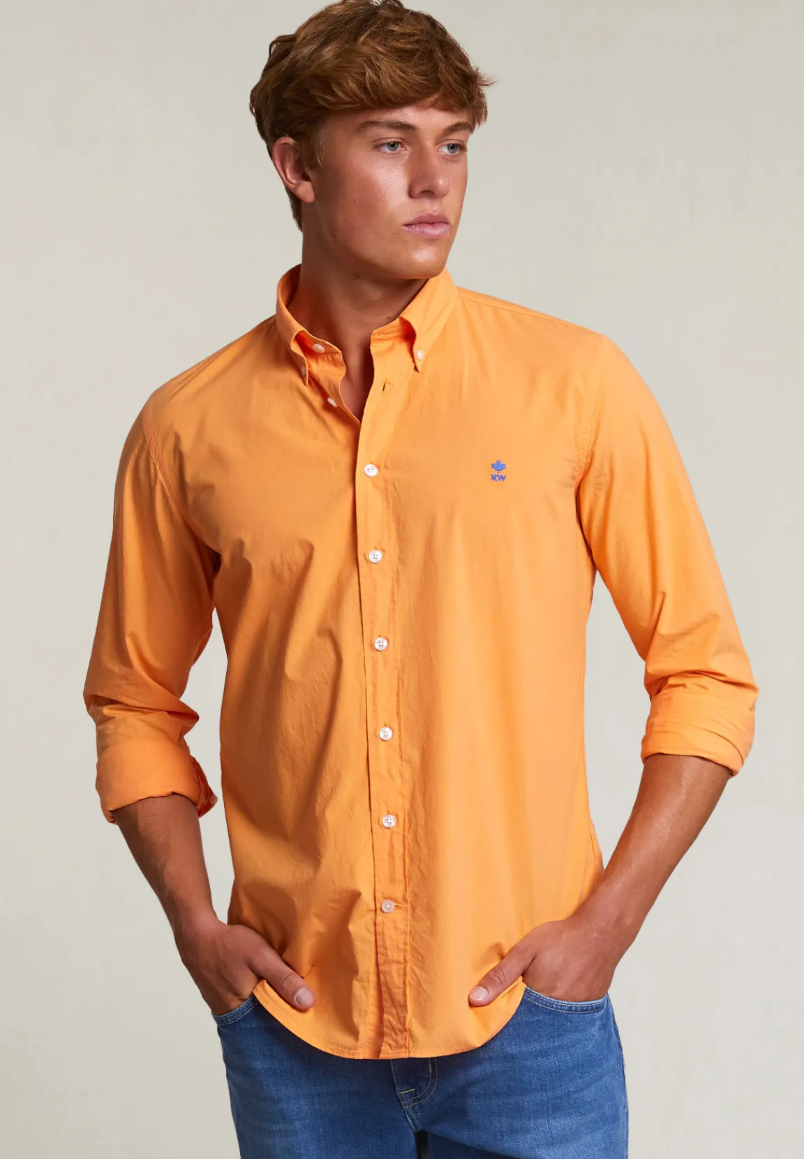 Clearance River Woods Custom fit popeline hemd peach -