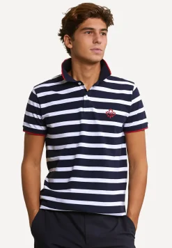 Best River Woods Custom fit sportieve gestreepte polo navy/wit -