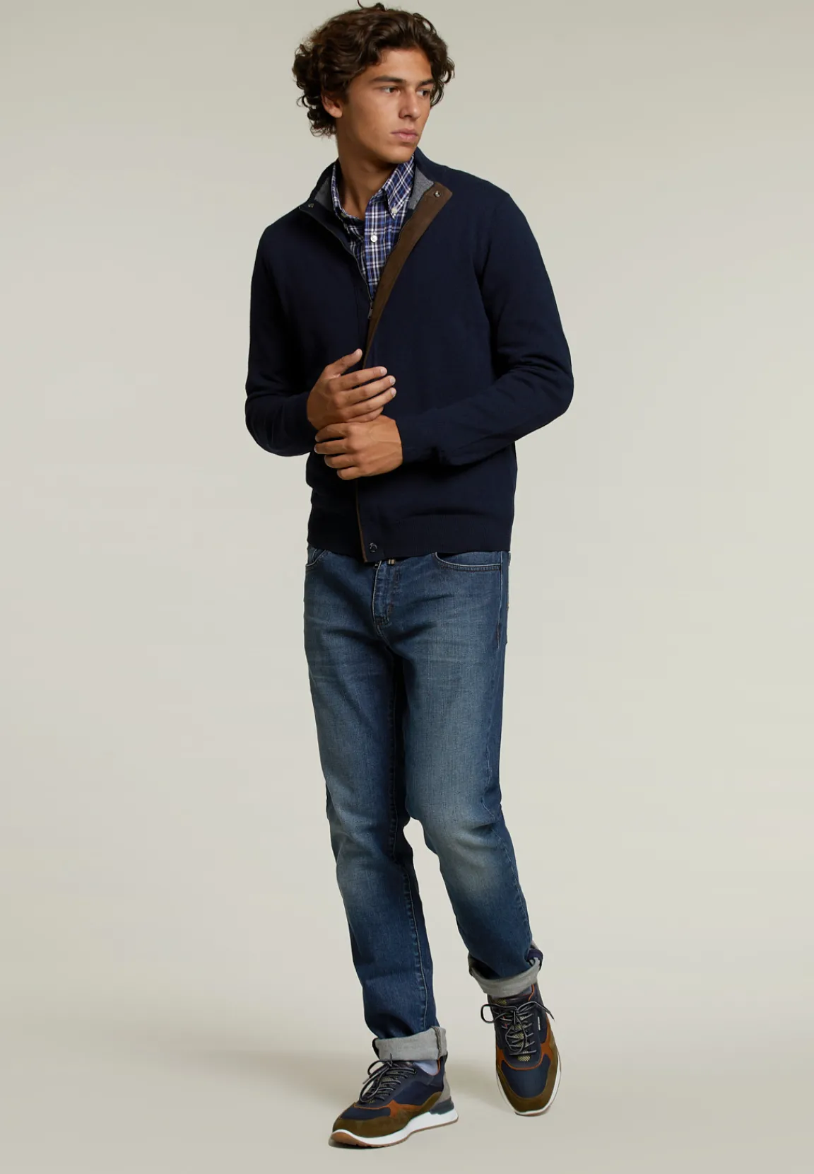 Discount River Woods Custom fit trui opstaande kraag navy -