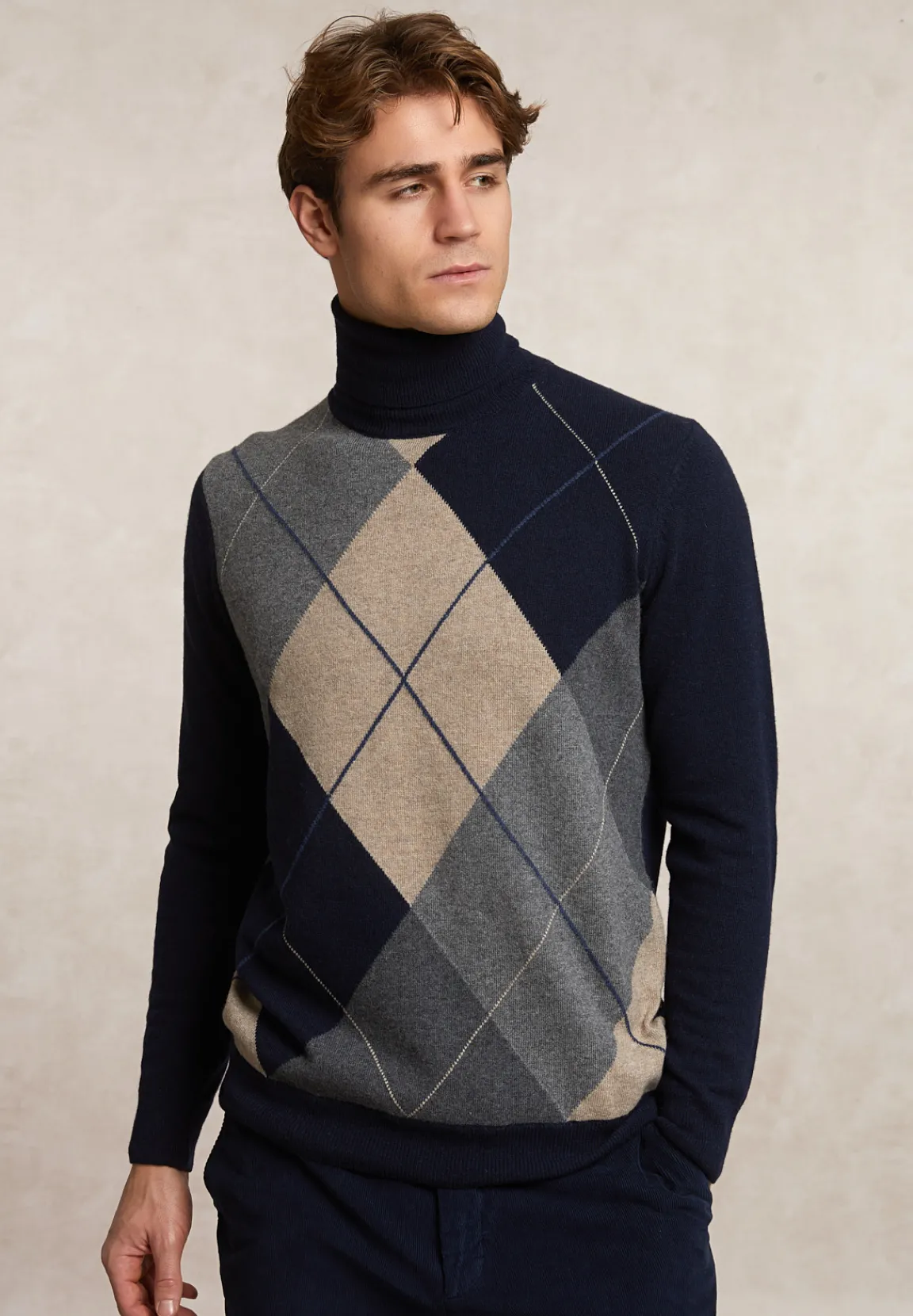 Online River Woods Custom fit wol-kasjmier argyle rolkraagtrui navy -