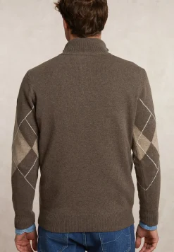 Hot River Woods Custom fit wol-kasjmier argyle trui halve rits hazel mix -