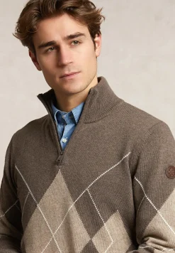 Hot River Woods Custom fit wol-kasjmier argyle trui halve rits hazel mix -