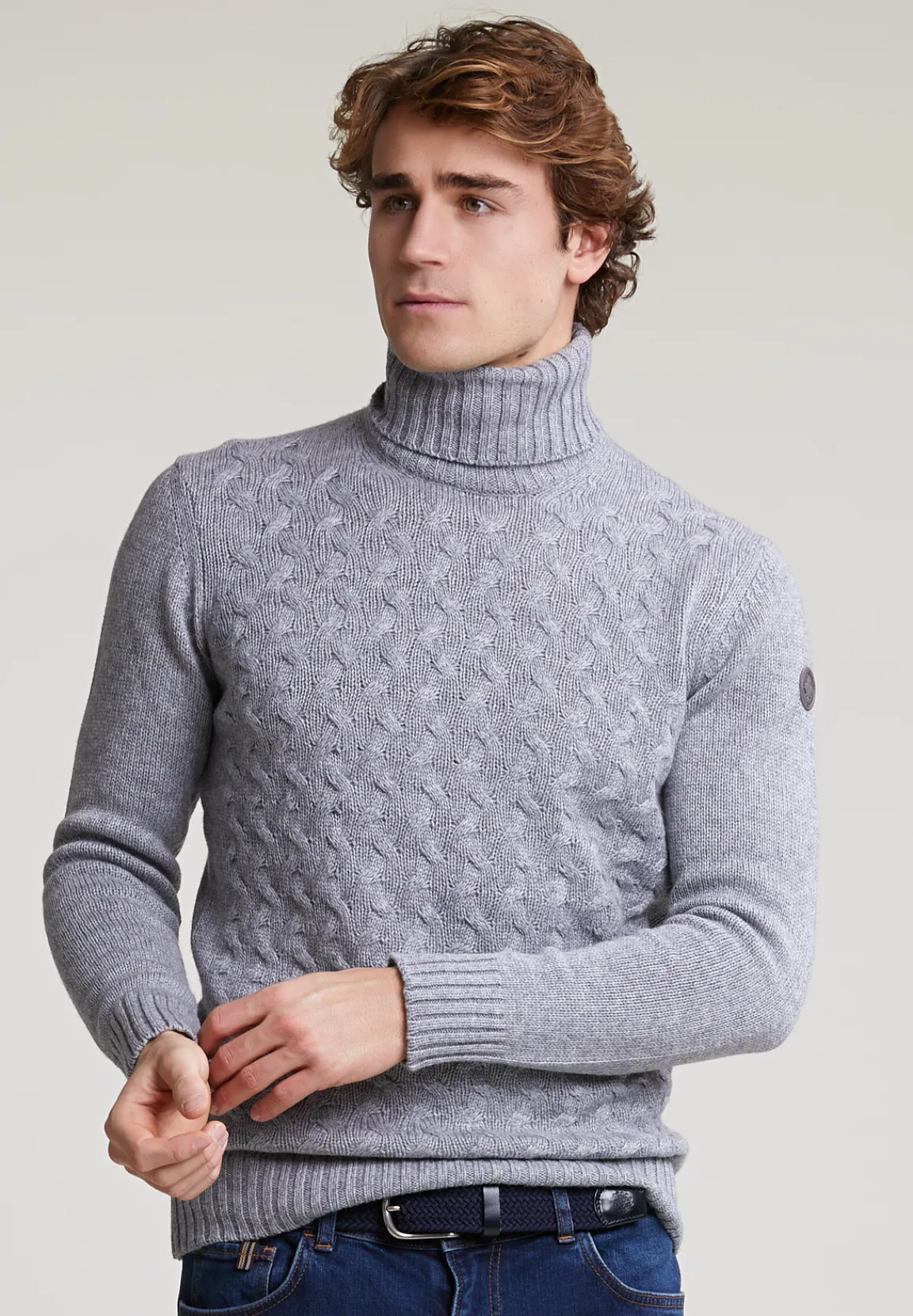Fashion River Woods Custom fit wol-kasjmier rolkraag trui inox mix -