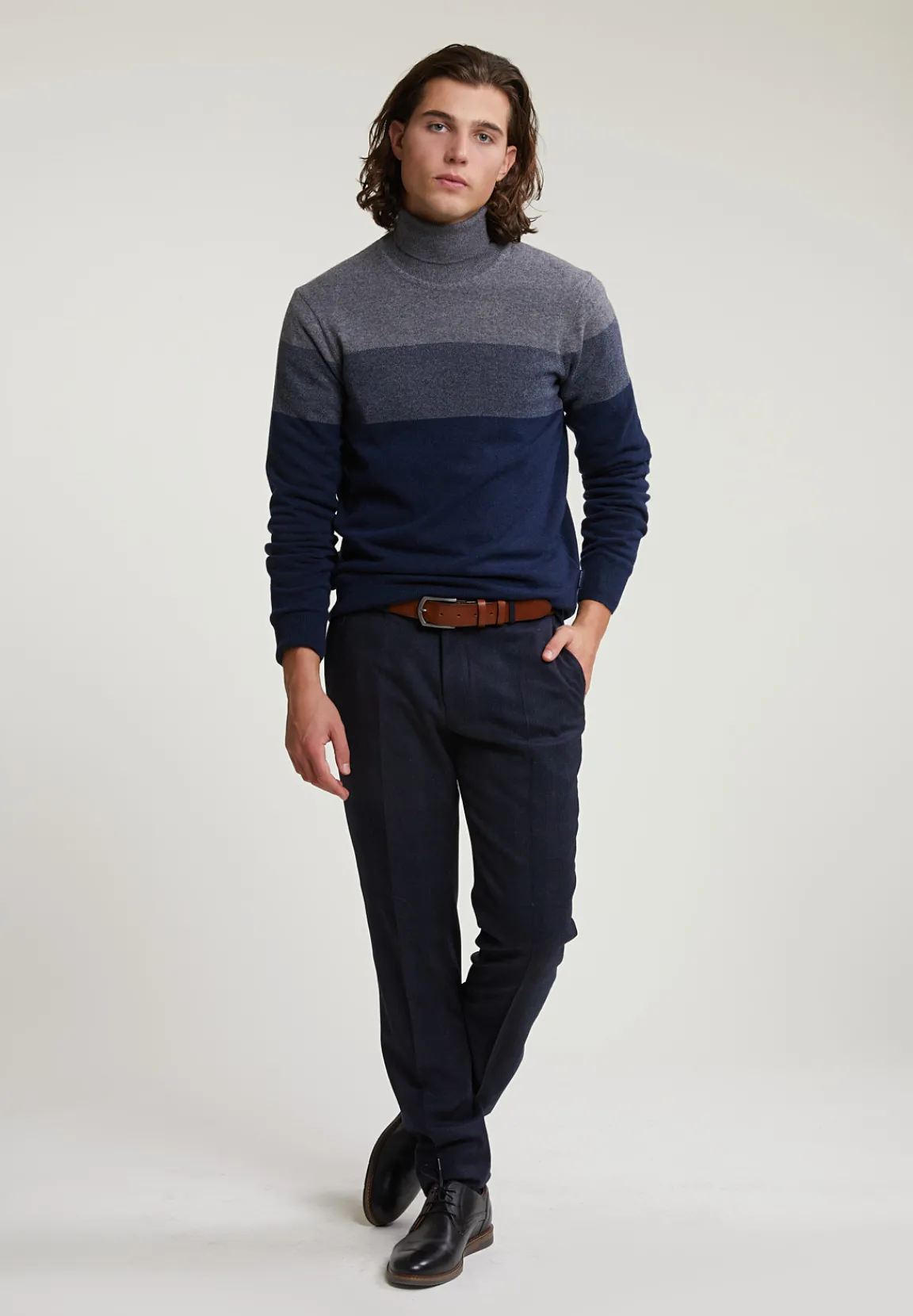 New River Woods Custom fit wol-kasjmier rolkraag trui oxford mix -