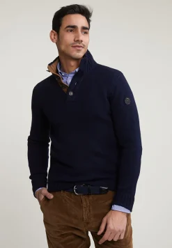 Hot River Woods Custom fit wol-kasjmier trui opstaande kraag navy -