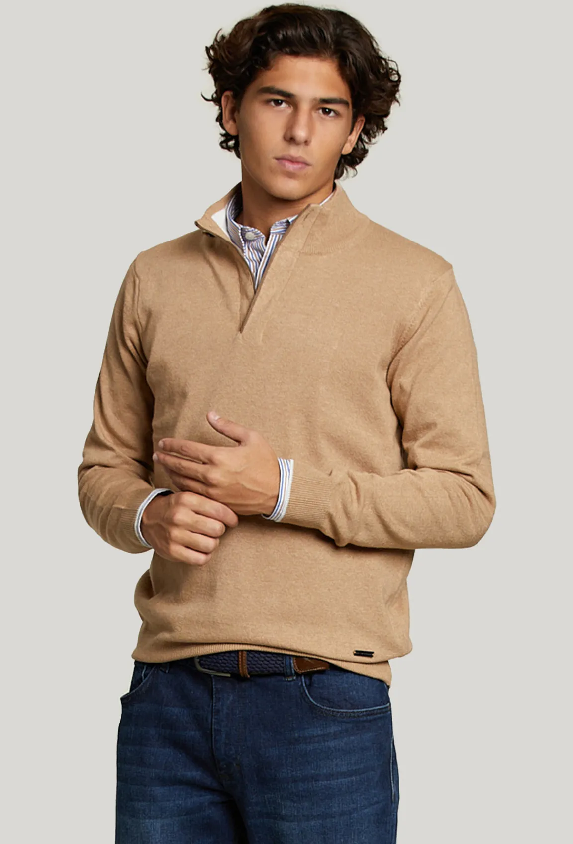 Clearance River Woods Custom fit wol-kasjmier trui biscuit mix -