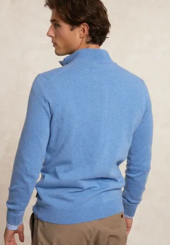 Online River Woods Custom fit wol-kasjmier trui opstaande kraag alpine blue mix -