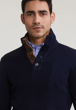 Hot River Woods Custom fit wol-kasjmier trui opstaande kraag navy -