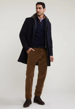 Hot River Woods Custom fit wol-kasjmier trui opstaande kraag navy -