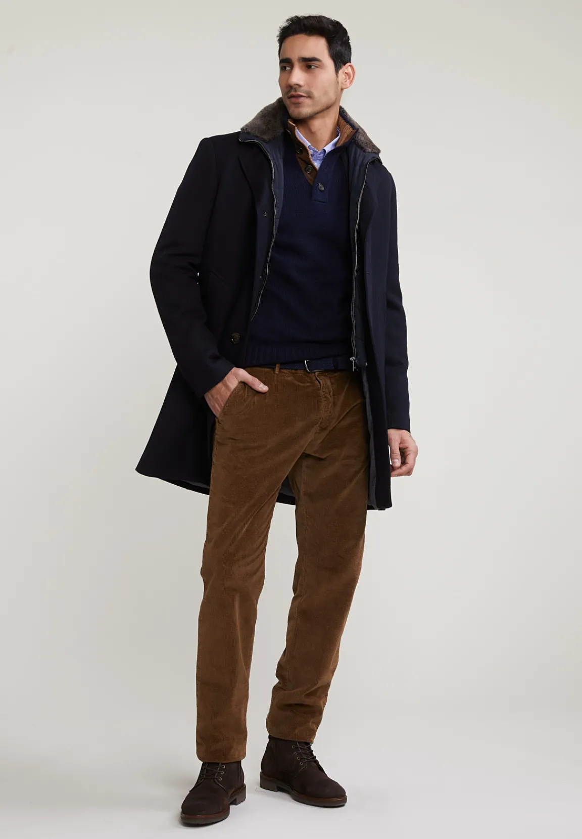 Hot River Woods Custom fit wol-kasjmier trui opstaande kraag navy -