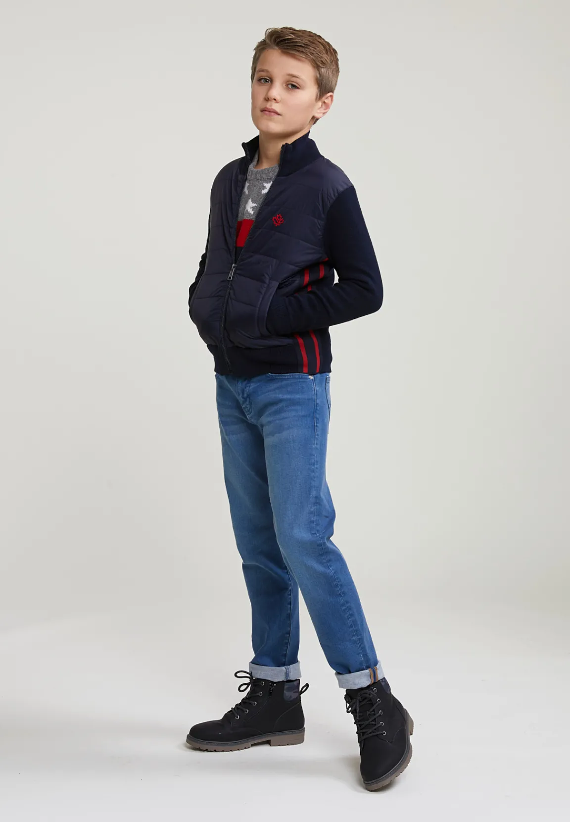 Discount River Woods Custom fit wol-katoen cardigan opstaande kraag navy -