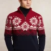 Fashion River Woods Custom fit wollen fantasietrui halve rits blauw/rood -