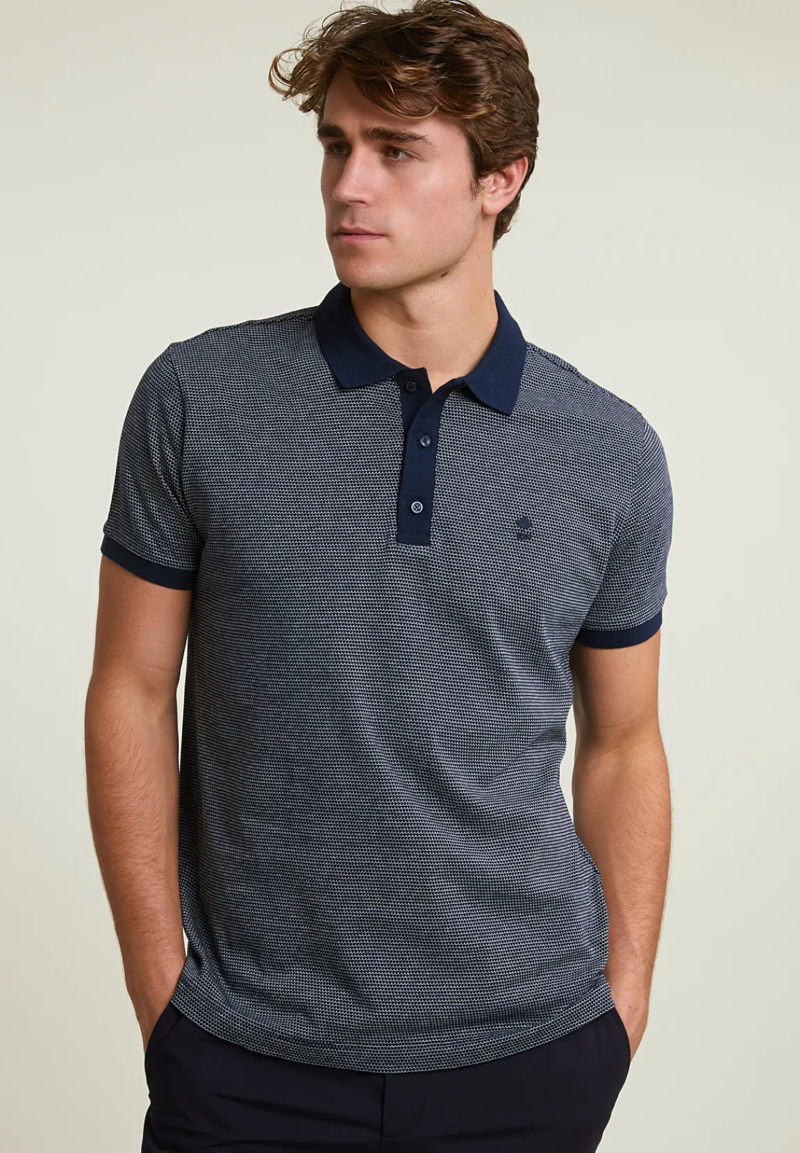 Outlet River Woods Custom fit zijdeachtige katoenen jacquard polo navy -