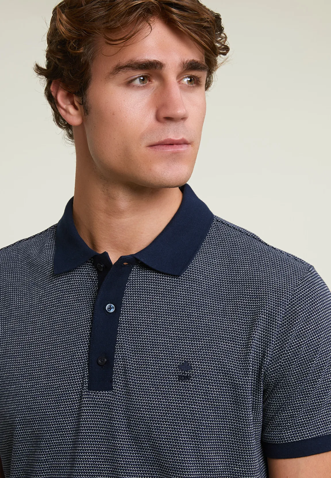 Outlet River Woods Custom fit zijdeachtige katoenen jacquard polo navy -