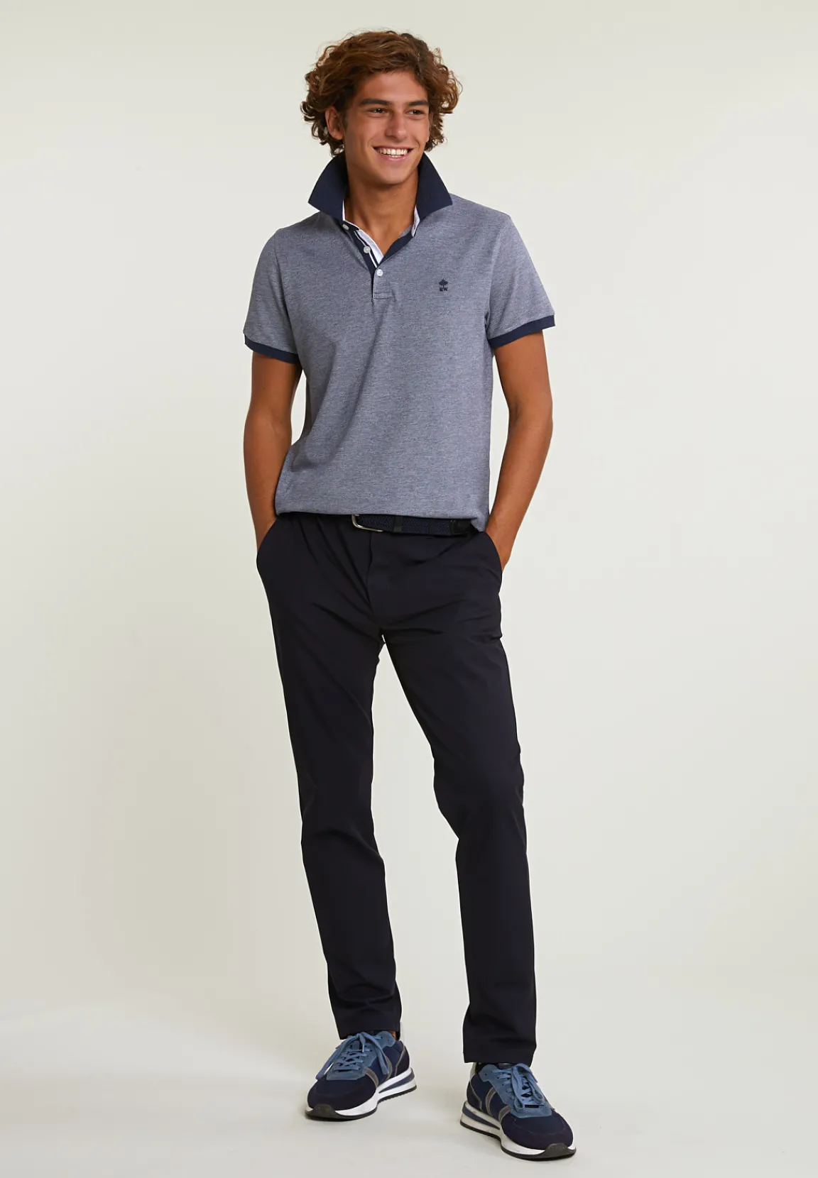 Sale River Woods Custom fit zijdeachtige katoenen stretch polo night blue mix -