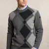 Sale River Woods Custom fit zuivere scheerwol geruite trui ronde hals dk grey mix -