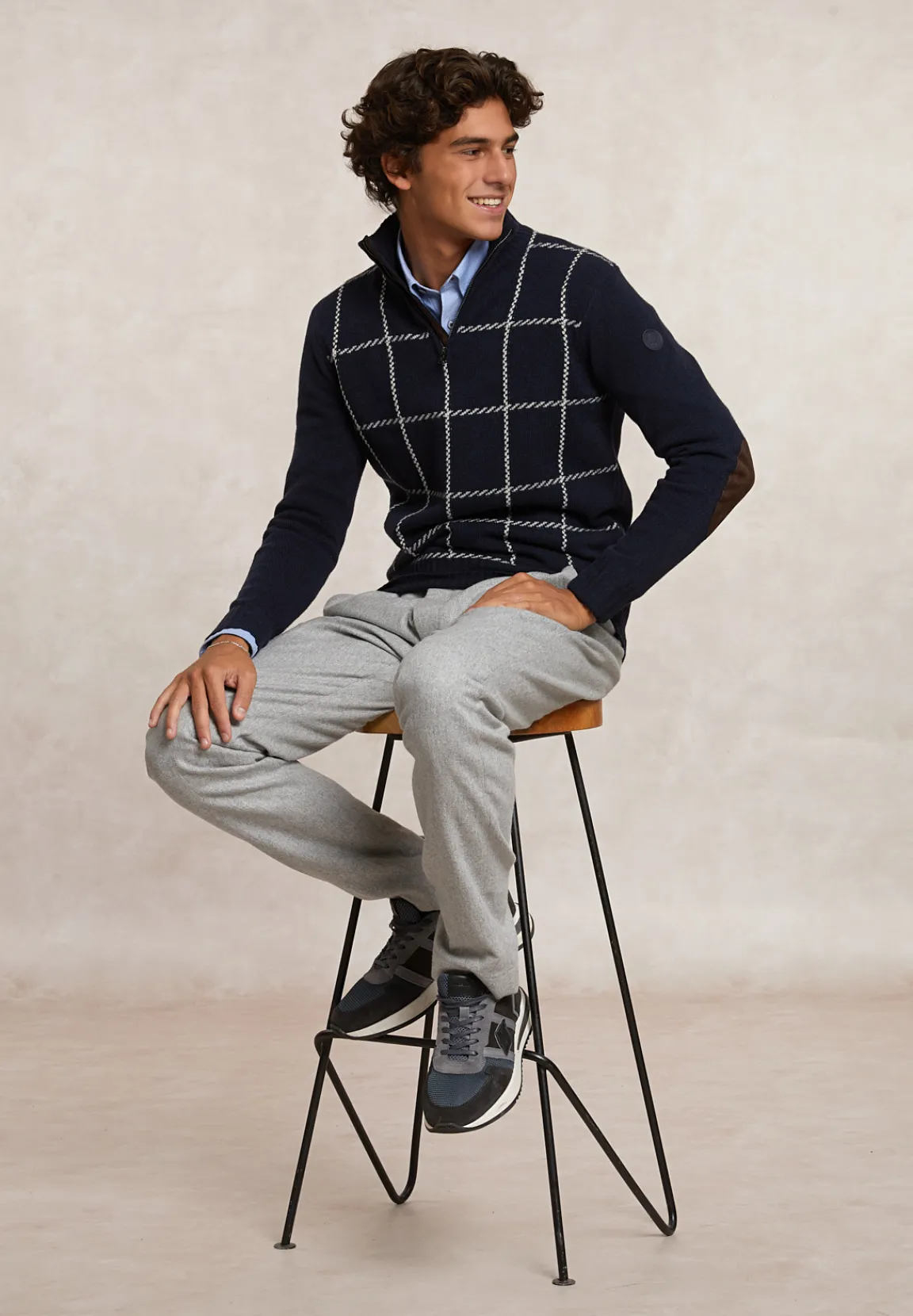 Clearance River Woods Custom fit zuivere scheerwol geruite trui opstaande kraag moonlight mix -