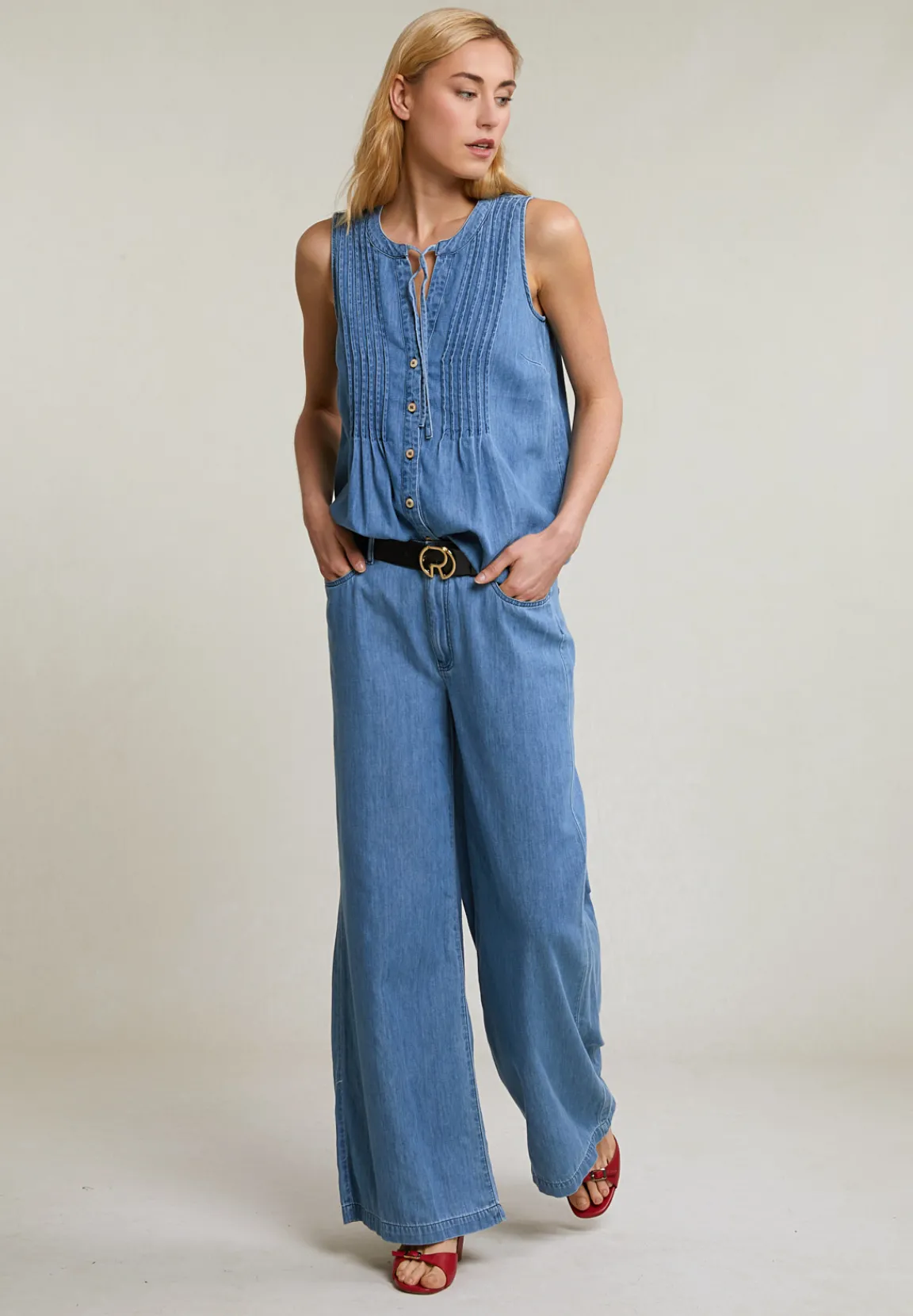 Clearance River Woods Denim geknoopte top met strik -