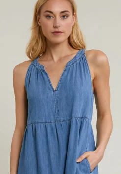 Hot River Woods Denim mouwloze V-hals jurk -