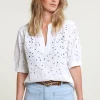 Hot River Woods Ecru geborduurde V-hals blouse -