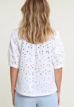 Hot River Woods Ecru geborduurde V-hals blouse -