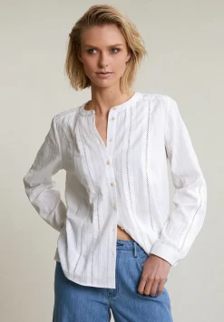 Outlet River Woods Ecru geknoopte geborduurde blouse lange mouwen -