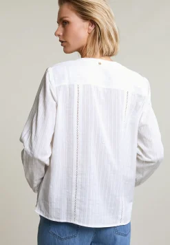 Outlet River Woods Ecru geknoopte geborduurde blouse lange mouwen -