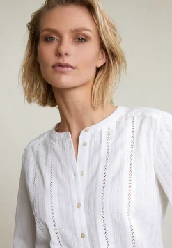 Outlet River Woods Ecru geknoopte geborduurde blouse lange mouwen -