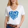 Clearance River Woods Ecru/blauwe fantasie T-shirt korte mouwen -
