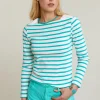 Fashion River Woods Ecru/groen gestreepte T-shirt lange mouwen -