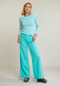 Fashion River Woods Ecru/groen gestreepte T-shirt lange mouwen -