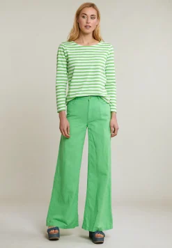 Fashion River Woods Ecru/groen gestreepte T-shirt lange mouwen -
