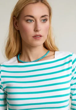Fashion River Woods Ecru/groen gestreepte T-shirt lange mouwen -