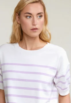 Online River Woods Ecru/lila gestreepte trui korte mouwen -