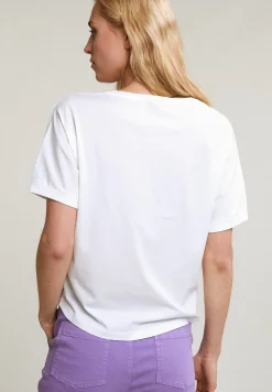 Outlet River Woods Ecru/paarse fantasie T-shirt korte mouwen -