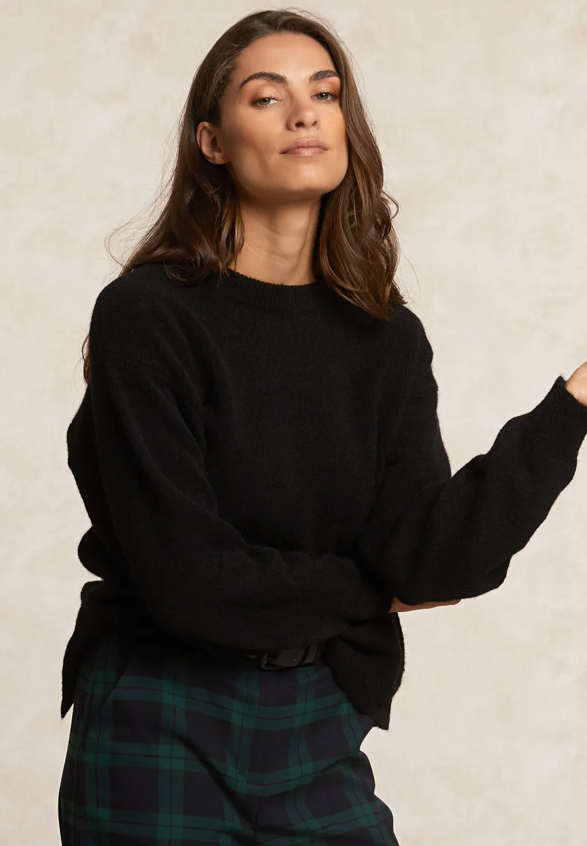 Fashion River Woods Effen trui ronde hals rugsplit zwart -