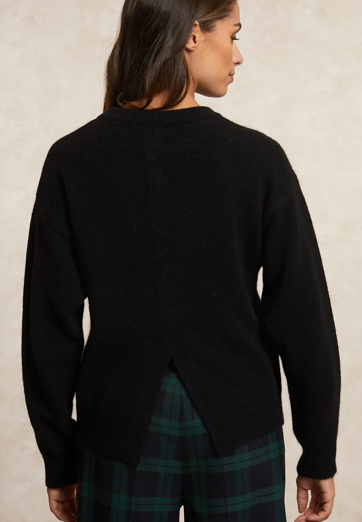 Fashion River Woods Effen trui ronde hals rugsplit zwart -