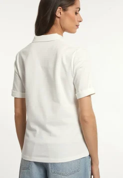 New River Woods Effen V-hals polo T-shirt korte mouwen écru -