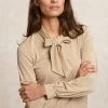 Hot River Woods Fancy glitter T-shirt met strik beige -