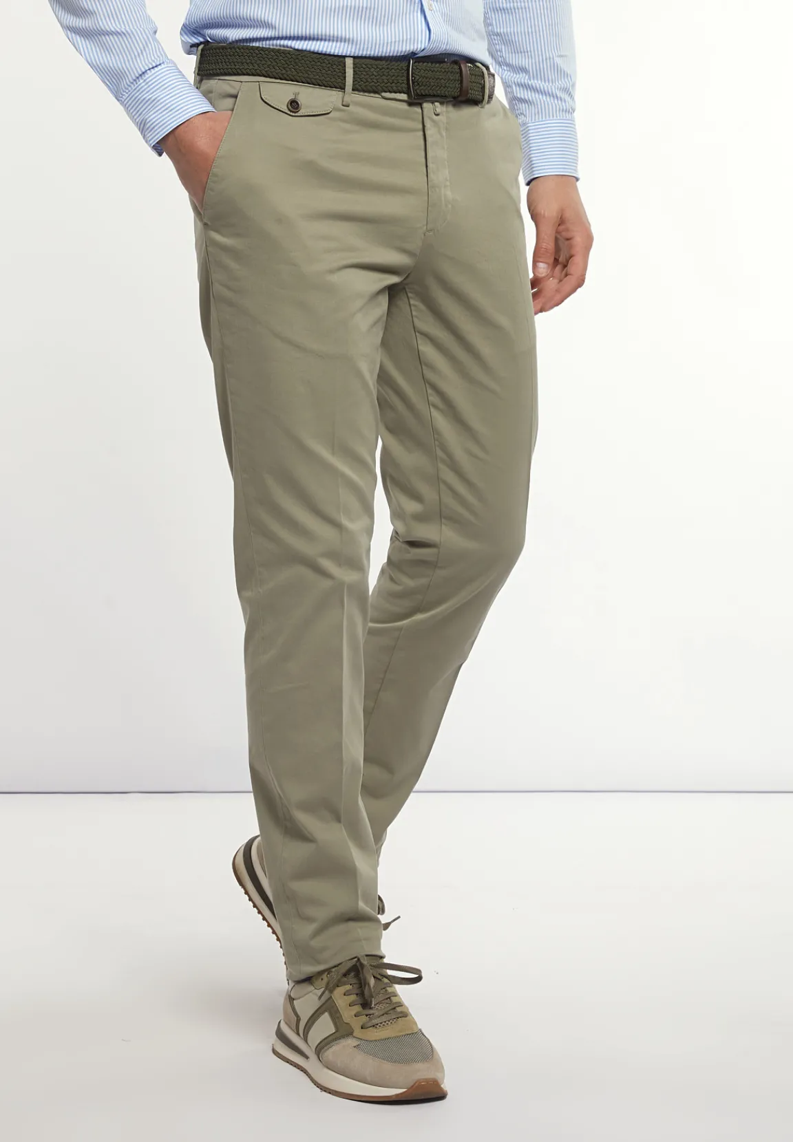 Outlet River Woods Fancy katoenen stretch chinobroek kaki -